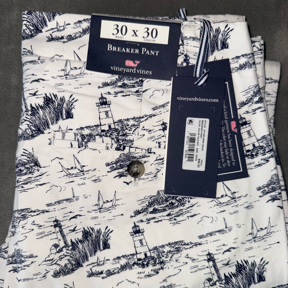 NWT Vineyard Vines Nautical Print Breaker Pant in Navy and White
